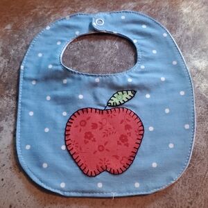 Charming Blue Baby Bib with Red Apple Design